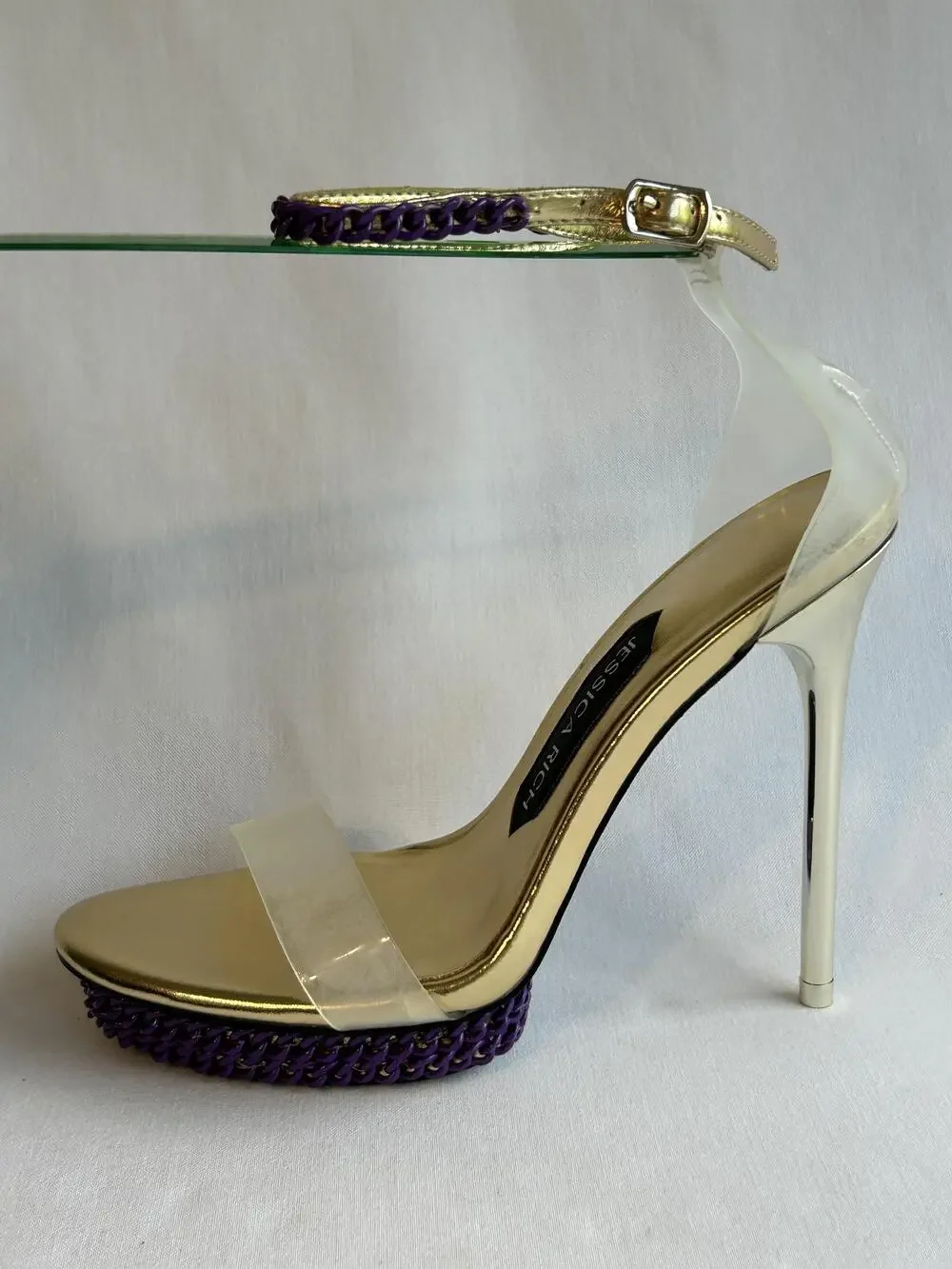 Jessica Rich Shoes Womens Size 36 Platform High Heel Sandals Chain Clear Purple